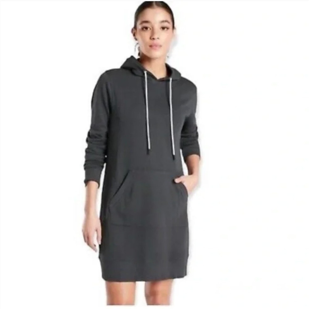 Athleta Charcoal Grey Hooded‎ Sweatshirt Dress Casual Comfort M